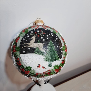 Glob plat cu cerb, Craciun, Decoratiuni de Craciun de casa, Globuri de Craciun, Decoupage, transfer si tehnici servetel, ARTYNOS