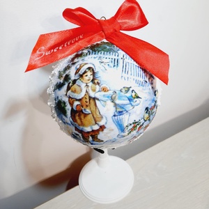 Glob rotund, Craciun, Decoratiuni de Craciun de casa, Globuri de Craciun, Decoupage, transfer si tehnici servetel, ARTYNOS
