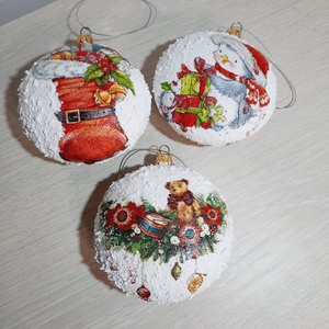Set globuri plate, Craciun, Decoratiuni de Craciun de casa, Globuri de Craciun, Decoupage, transfer si tehnici servetel, ARTYNOS
