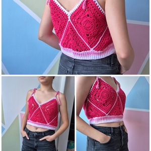 Top croșetat  Zmeură cu frișcă - îmbrăcăminte și modă - haine damă - tricou și top de damă - Artynos.ro