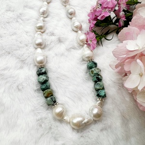 Colier handmade cu perle naturale de cultură și turcoaz natural african! - bijuterii - coliere - coliere de perle - Artynos.ro