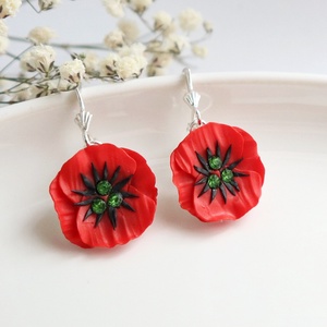 Cercei flori mac Poppy Flower pe suport din argint și cristale - Artynos.ro