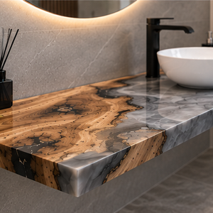 Blat baie din lemn masiv și rășină epoxidică � 150 � 50 � 5 cm - casă & stil de viață - accesorii de baie - decorațiuni de baie - Artynos.ro
