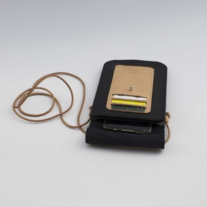 Husă de telefon din piele Vinda, suport pentru carduri, geantă mică neagră - geantă și husă - portofele, huse, suporturi - carcasă pentru suport card și document - Artynos.ro