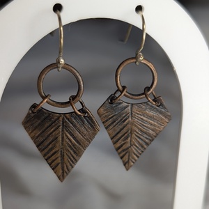 Cercei din Cupru și Argint Copper Leaf - bijuterii - cercei - cercei agățați - Artynos.ro