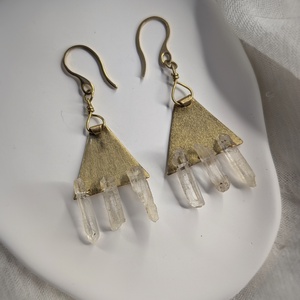 Cercei din Alama și Cuart Transparent Solar Talisman  - bijuterii - cercei - cercei lungi - Artynos.ro