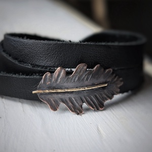 Brățara din piele naturala și cupru Oak Leaf'  - bijuterii - brățări - Artynos.ro