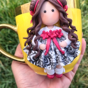 Cana fetita cu doua codite � detaliu handmade din lut polimeric, Casa & Stil de viata, Decoratiuni de casa, Decoratiuni de pereti, Capcana de vise, Lucrare cu argila, Ceramica, ARTYNOS