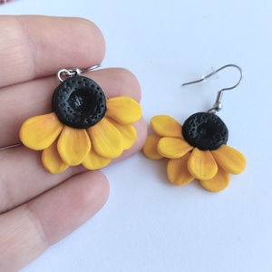 Cercei handmade floarea-soarelui din lut polimeric, design modern, Bijuterii, Cercei, Cercei lungi, Confectionarea bijuteriilor, Lucrare cu argila, ARTYNOS