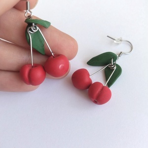 Cercei handmade cirese din lut polimeric, design jucaus, Bijuterii, Cercei, Cercei lungi, Ceramica, Confectionarea bijuteriilor, ARTYNOS