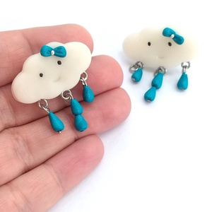 Cercei norisori verde petrol cu picaturi � handmade din lut polimeric, design delicat, Bijuterii, Cercei, Cercei lungi, Confectionarea bijuteriilor, Lucrare cu argila, ARTYNOS