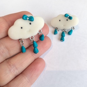 Cercei norișori verde petrol cu picături � handmade din lut polimeric, design delicat - bijuterii - cercei - cercei lungi - Artynos.ro