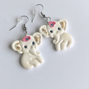 Cercei handmade Elefant � model jucăuș din lut polimeric - bijuterii - cercei - cercei lungi - Artynos.ro