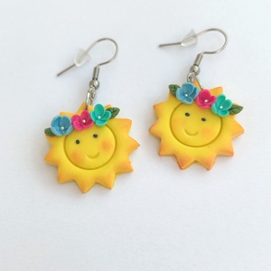 Cercei handmade Soare zâmbitor cu flori � design vesel de vară - bijuterii - cercei - cercei lungi - Artynos.ro