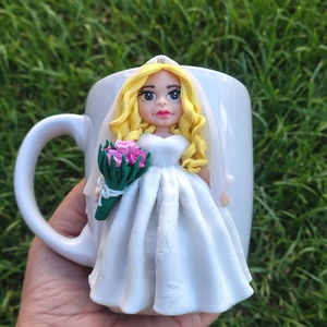 Căniță mireasă decorată manual cu lut polimeric ,Cadou nuntă handmade - accesorii nuntă - amintiri și cadouri de nuntă - albume foto de nuntă - Artynos.ro