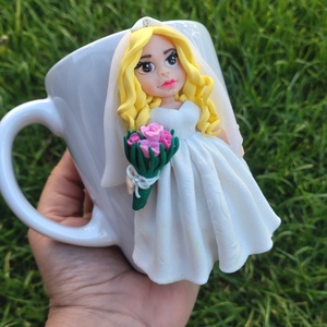 Căniță mireasă decorată manual cu lut polimeric ,Cadou nuntă handmade - accesorii nuntă - amintiri și cadouri de nuntă - albume foto de nuntă - Artynos.ro