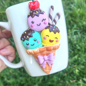 Cană handmade decorată cu înghețată Kawaii - casă & stil de viață - echipamente de bucătărie - accesorii de servire - căni - Artynos.ro