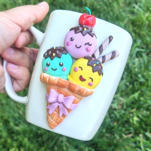 Cană handmade decorată cu înghețată Kawaii - casă & stil de viață - echipamente de bucătărie - accesorii de servire - căni - Artynos.ro