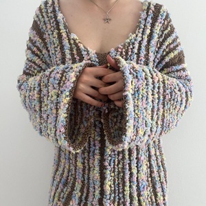 Pulover crosetat din fir in forma de floricele multicolore., Imbracaminte si moda, Haine dama, Bluze dama, Crosetat, ARTYNOS