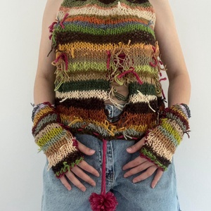 Top tricotat handmade cu manusi stil boho-artisan., Imbracaminte si moda, Haine dama, Bluze dama, , Acest top a fost realizat 100% handmade, cu multa atentie la detalii si creativitate, plus multe or..., ARTYNOS