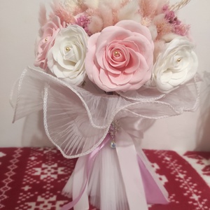 Buchet mireasa/nașa cu trandafiri de săpun parfumați premium și plante uscate  - accesorii nuntă - buchet mireasă  - Artynos.ro