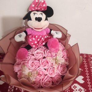 Buchet cu trandafiri de săpun parfumați și Minnie roz - casă & stil de viață - accesorii pentru decorat casa - suport de flori - buchete de flori - Artynos.ro