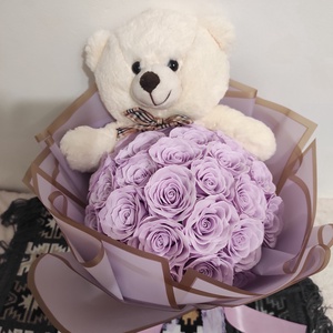 Buchet cu 25 trandafiri de săpun parfumați premium și ursulet - casă & stil de viață - accesorii pentru decorat casa - suport de flori - buchete de flori - Artynos.ro