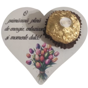 Martisor dulce model inima cu bomboana Ferrero Rocher, Bijuterii, Martisor, Aranjament de flori, Altele, ARTYNOS
