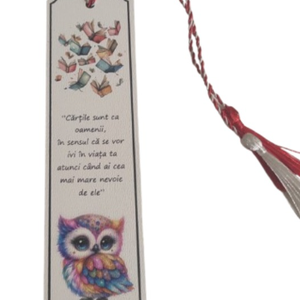 Martisor semn de Carte - Model Bufnita 18 cm x 5 cm, material Mdf imprimat UV - bijuterii - mărțișor - Artynos.ro