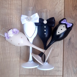 Set 4 pahare nuntă, Accesorii nuntă, Materiale decor pentru nuntă, Accesorii pentru servire nuntă, Artă de sticlă, ARTYNOS