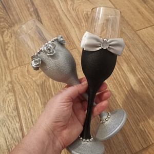 Set 2 pahare pentru nași, Accesorii nuntă, Materiale decor pentru nuntă, Accesorii pentru servire nuntă, Artă de sticlă, ARTYNOS
