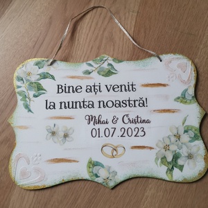 Placa Bine ați venit , Accesorii locuință, Accesorii pentru decorat casa, Decorațiuni de pereți, decorațiuni suspendate, Placă decorativ, Decoupage, transfer și tehnici șervețel, Obiecte pictate, Artynos