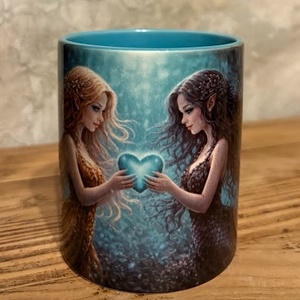 Cana ilustrata cu sirene indragostite, Casa & Stil de viata, Echipamente de bucatarie, Accesorii de servire, Cani, Fotografie, grafica, desen, ilustratie, ARTYNOS