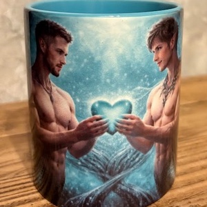 Cana ilustrata cu tritoni indragostiti, Casa & Stil de viata, Echipamente de bucatarie, Accesorii de servire, Cani, Fotografie, grafica, desen, ilustratie, ARTYNOS