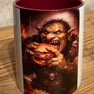 Cana ilustrata cu troll si hamburger, Casa & Stil de viata, Echipamente de bucatarie, Accesorii de servire, Cani, Fotografie, grafica, desen, ilustratie, ARTYNOS