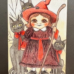 Magnet de frigider cu mica vrajitoare si pisici, Casa & Stil de viata, Echipamente de bucatarie, Decor de bucatarie, Magneti de frigider, Fotografie, grafica, desen, ilustratie, ARTYNOS