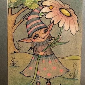 Magnet de frigider cu fata spiridus de primavara, Casa & Stil de viata, Echipamente de bucatarie, Decor de bucatarie, Magneti de frigider, Fotografie, grafica, desen, ilustratie, ARTYNOS