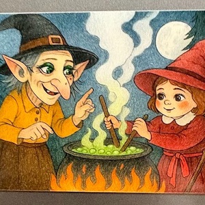 Magnet de frigider Mica vrajitoare invata sa gateasca, Casa & Stil de viata, Echipamente de bucatarie, Decor de bucatarie, Magneti de frigider, Fotografie, grafica, desen, ilustratie, ARTYNOS