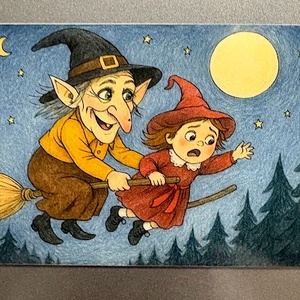 Magnet de frigider Mica vrajitoare invata sa zboare, Casa & Stil de viata, Echipamente de bucatarie, Decor de bucatarie, Magneti de frigider, Fotografie, grafica, desen, ilustratie, ARTYNOS