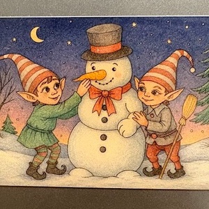 Magnet de frigider Spiridusii construiesc un om de zapada, Casa & Stil de viata, Echipamente de bucatarie, Decor de bucatarie, Magneti de frigider, Fotografie, grafica, desen, ilustratie, ARTYNOS