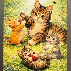 Magnet de frigider Pisica mama cu pui, Casa & Stil de viata, Echipamente de bucatarie, Decor de bucatarie, Magneti de frigider, Fotografie, grafica, desen, ilustratie, ARTYNOS