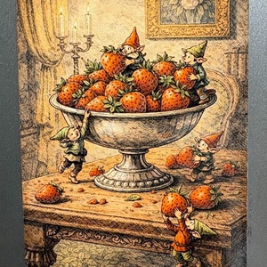 Magnet de frigider Spiridusii hoti de capsuni, Casa & Stil de viata, Echipamente de bucatarie, Decor de bucatarie, Magneti de frigider, Fotografie, grafica, desen, ilustratie, ARTYNOS