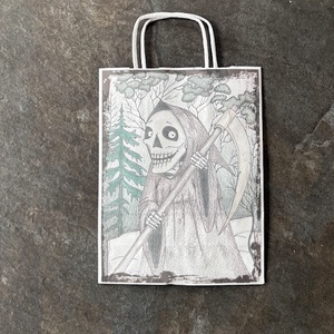 Punguta cadou � schelet jucaus cu coasa (Halloween), Accessorii si unelte, Hartie, Hartie decorativa, Fotografie, grafica, desen, ilustratie, ARTYNOS