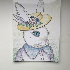 Carte postala � Iepurasa eleganta de Paste, ilustratie desenata manual - Artynos.ro