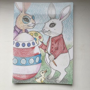 Carte postala � Iepurasi de Paste, desen realizat manual, Casa & Stil de viata, Produse de papetarie, Carti postale, Fotografie, grafica, desen, ilustratie, ARTYNOS