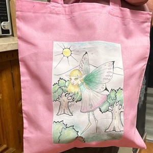 Sac de pânză roz cu model de zână - genți și portofele - geantă pentru cumpărături - totebaguri - Artynos.ro