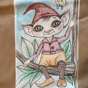 Sac din pânză bej cu model de gnom - genți și portofele - geantă pentru cumpărături - totebaguri - Artynos.ro