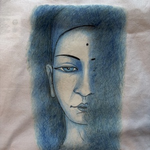 Sac din pânză alb cu model de Buddha albastru - genți și portofele - geantă pentru cumpărături - totebaguri - Artynos.ro