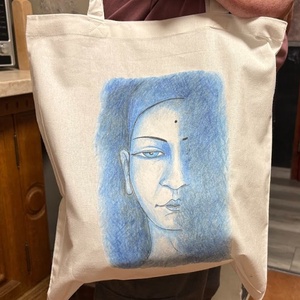 Sac din pânză alb cu model de Buddha albastru - genți și portofele - geantă pentru cumpărături - totebaguri - Artynos.ro