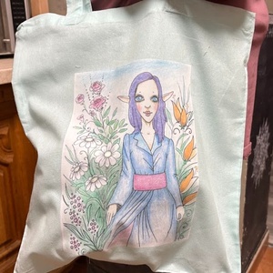 Sac din pânză verde deschis cu model de fată Ent - genți și portofele - geantă pentru cumpărături - totebaguri - Artynos.ro